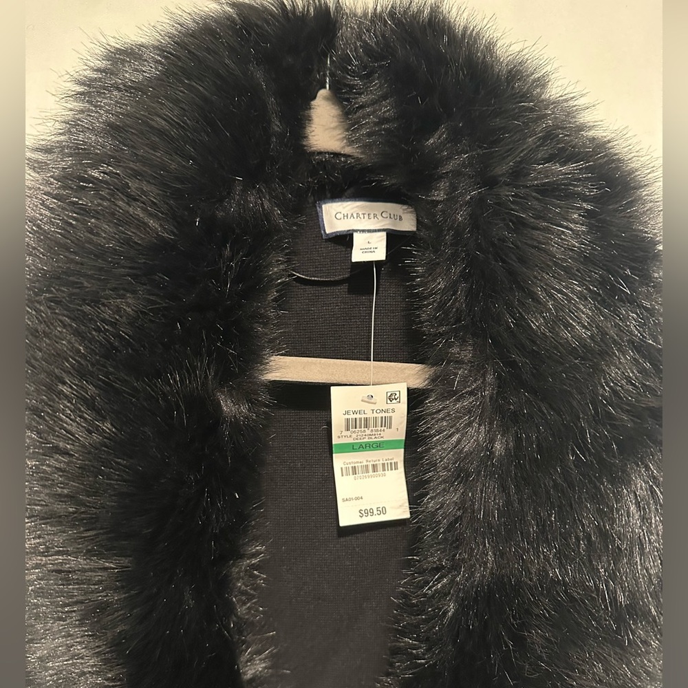 Charter club black fur cardigan